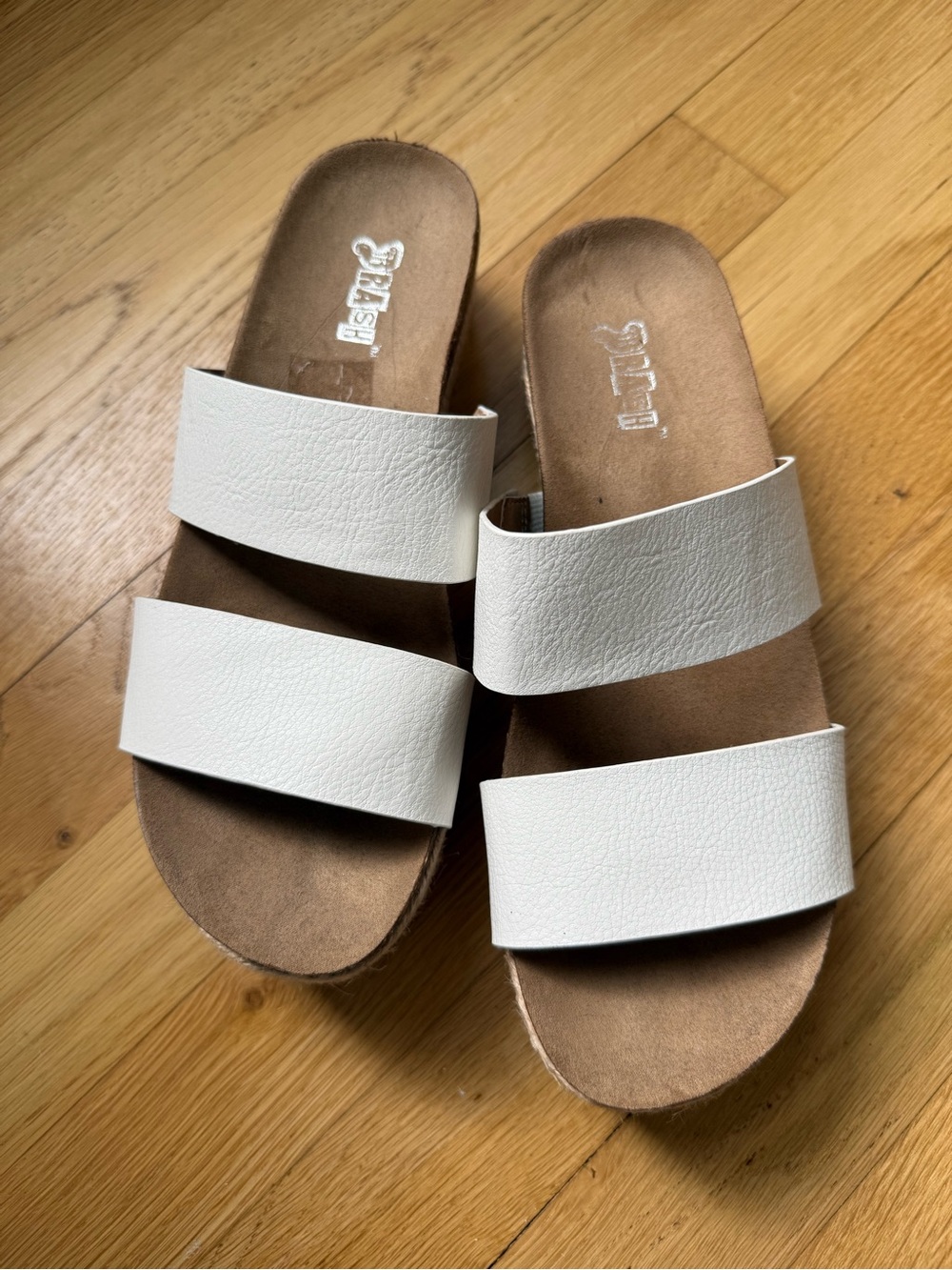 Brash White Double-Strap Slide Sandals